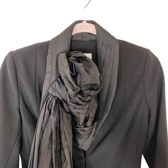 Tracy Reese New York Black Wool Silk Ruffle Bow Asymmetrical Jacket Blazer 2 - Picture 3 of 7